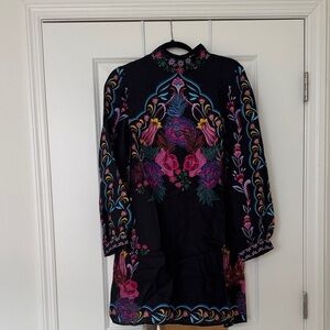 Johnny Was Jade Black Dress with Colorful Floral Design